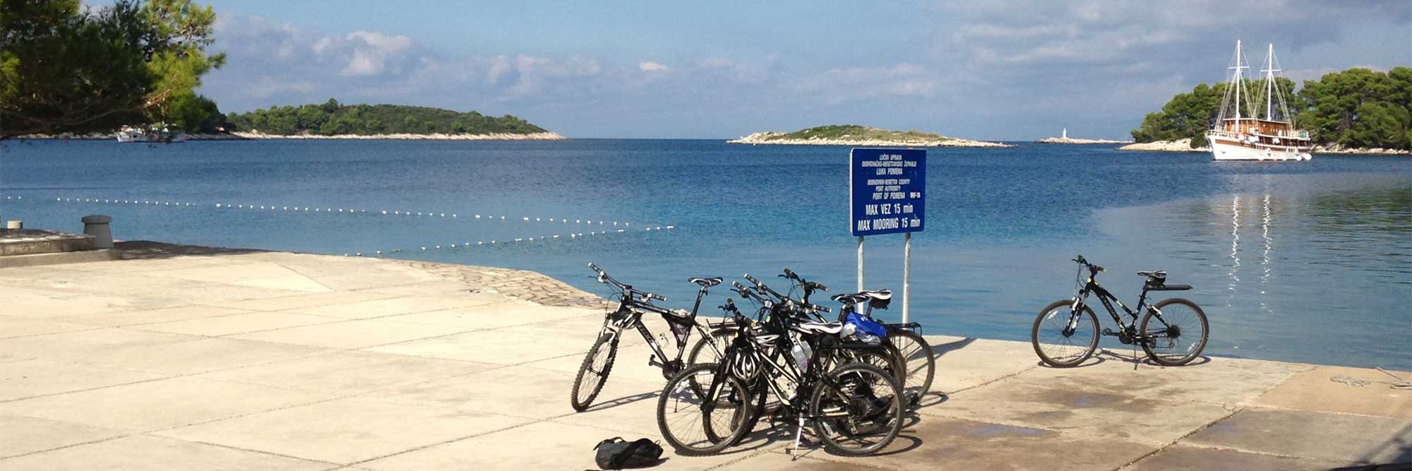 bikes beside a lake